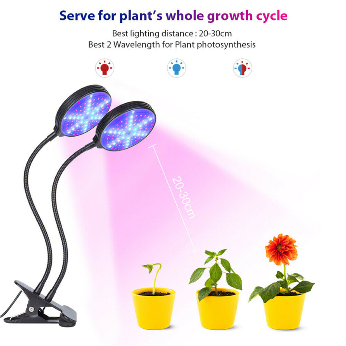 1/2/3 Head Plant Grow Light Head LED Lamp Hydroponics Greenhouse Garden 360° Flexible Indoor Dimmable