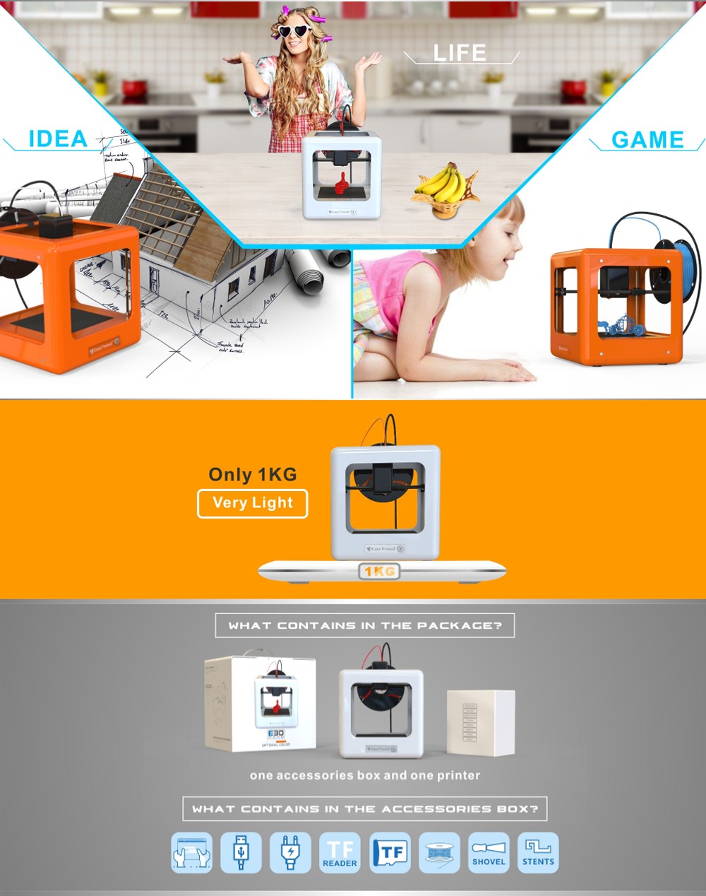 Easythreed® NANO Mini Fully Assembled 3D Printer for Household Education & Students 90*110*110mm Printing Size Support One Key Printing with 1.75m 35