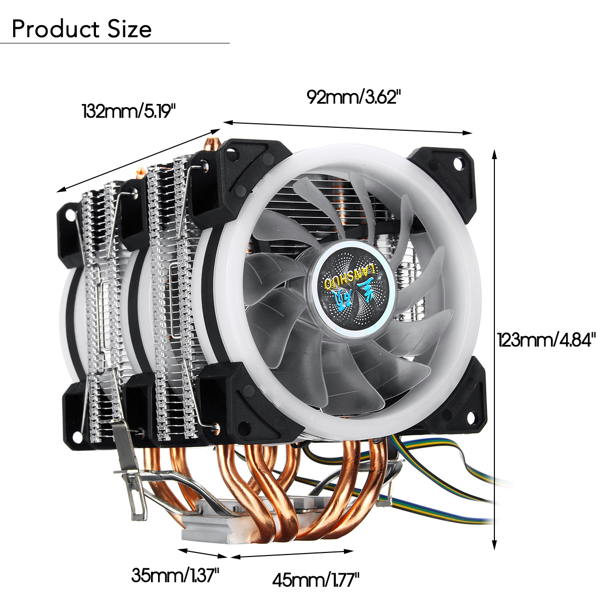 4Pin Three Fans 4-Heatpipes Colorful Backlit CPU Cooling Fan Cooler Heatsink For Intel AMD 10