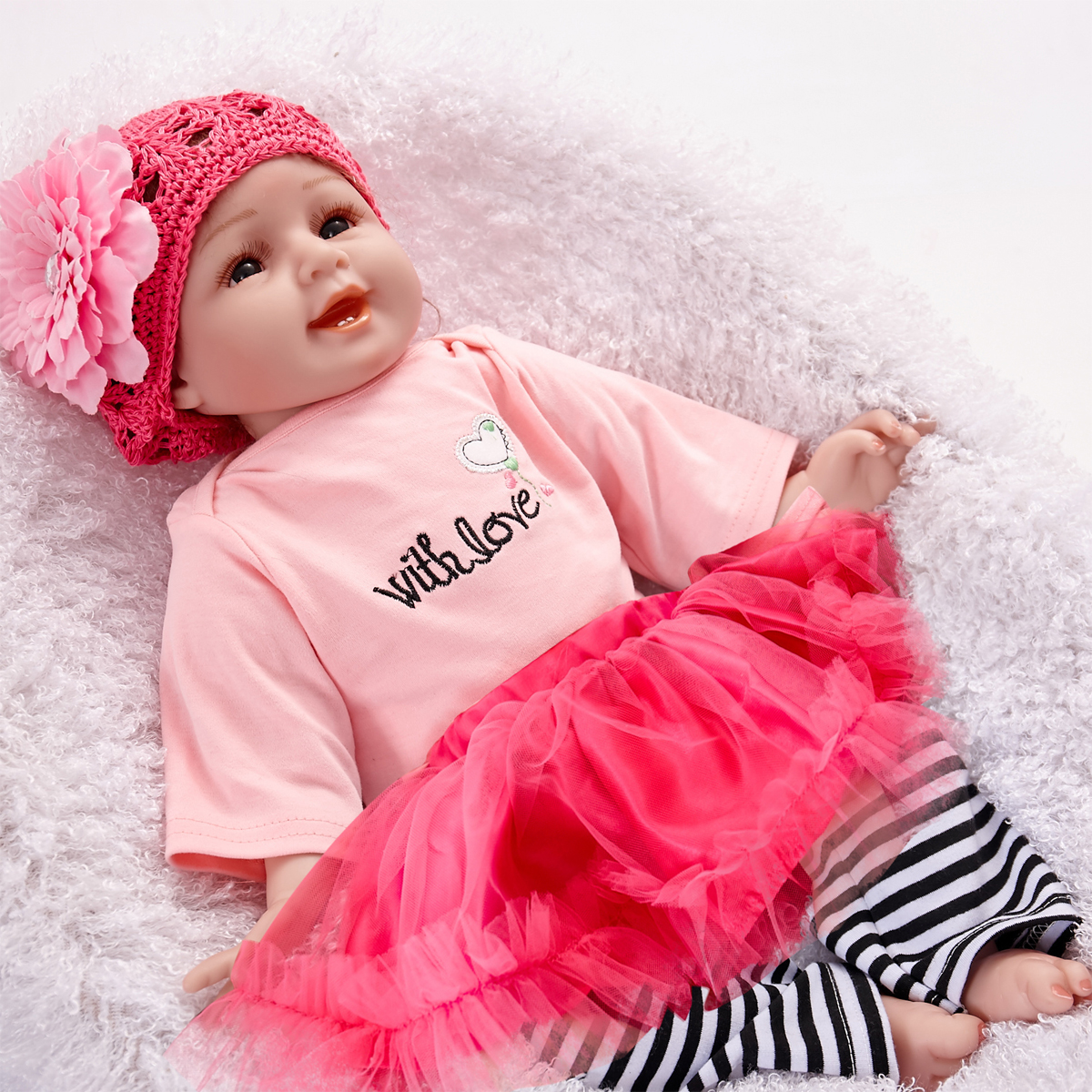 22inch Silicone Reborn Baby Dolls Girl Lifelike Baby Newborn Doll Handmade Gift