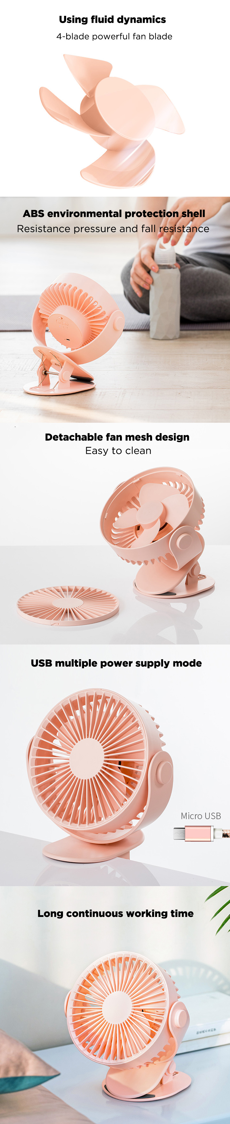 Xiaomi Jordan&Judy Clip-on USB Table Desktop Fan 720° Rotatable 3 Modes Wind Speed Cooling Fan Outdoor Travel 17
