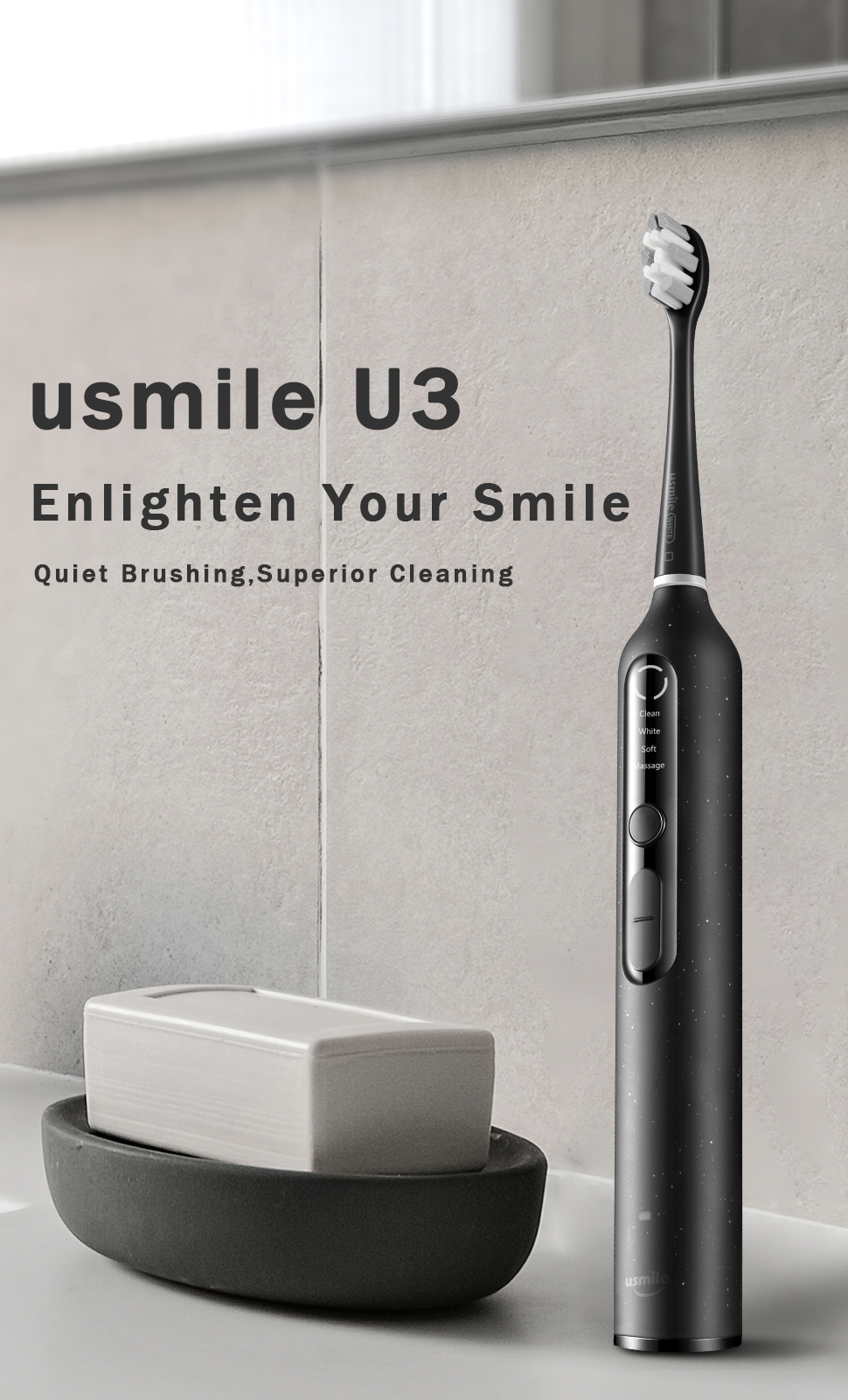 Usmile U3 Micro Bubble Ultrasonic Electric Toothbrush Teeth Whitening Sonic IPX7 Waterproof Fast Charging USB Rechargeable Brush