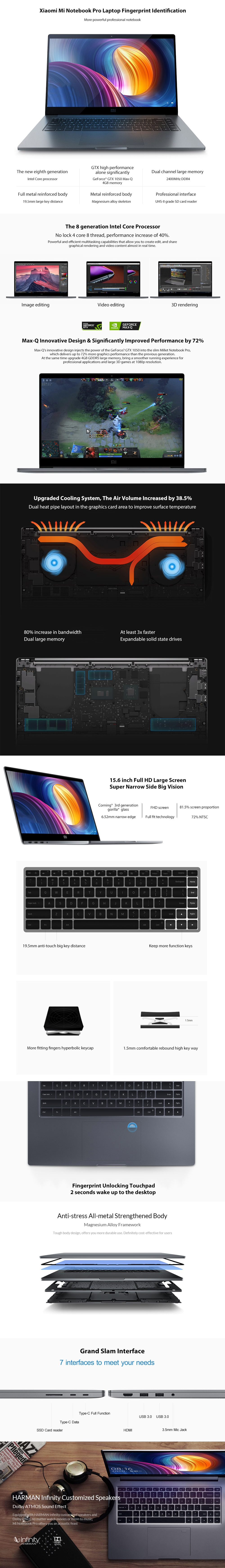 Xiaomi Mi Notebook Pro 15.6 inch i5-8250U 8GB DDR4 256GB SSD GTX1050Max-Q 4GB GDDR5 Laptop