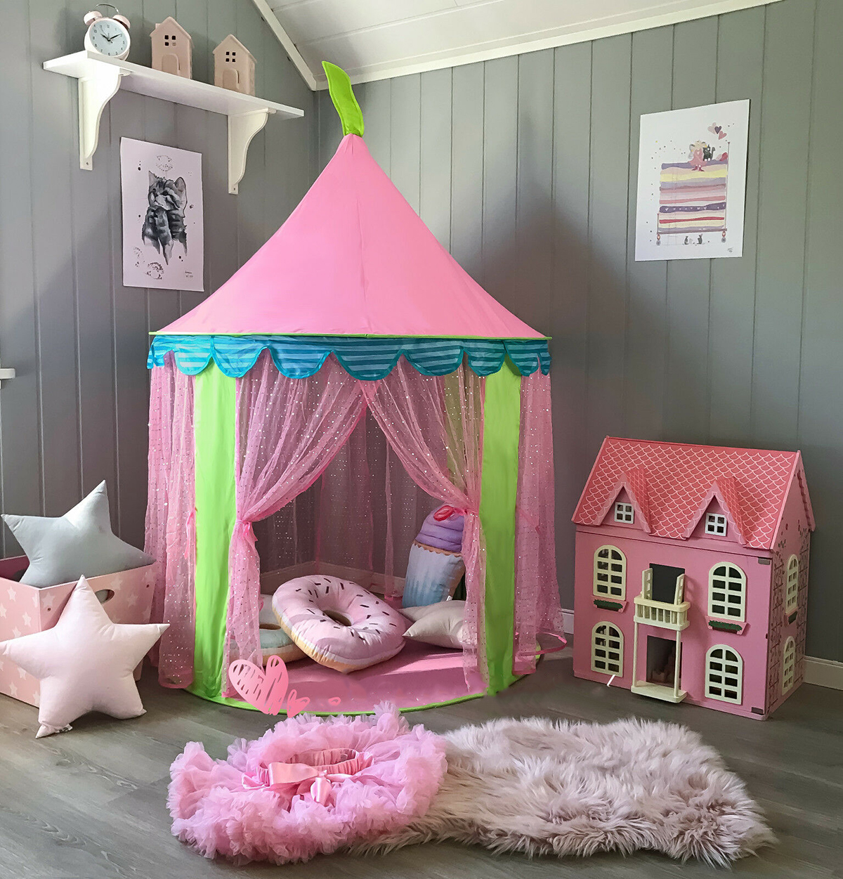 Children Kids Teepee Play Tent Princess Castle Girls Playhouse Indoor
