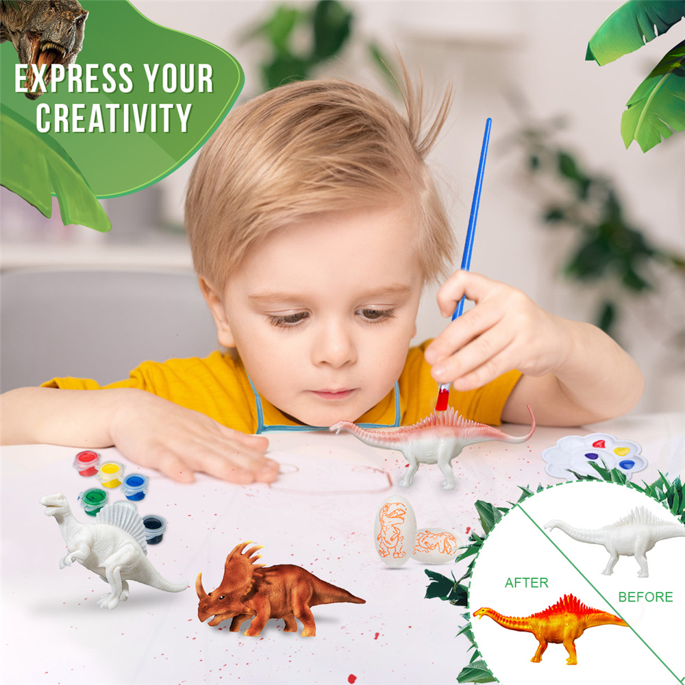Pickwoo Dinosaur Painting Kit-Paint Your Own Sets Kids Science Arts and Crafts Sets with 12 Color Safe and Non-toxic, Dinosaur Toys Easter Crafts Gifts Kids Boys & Girls