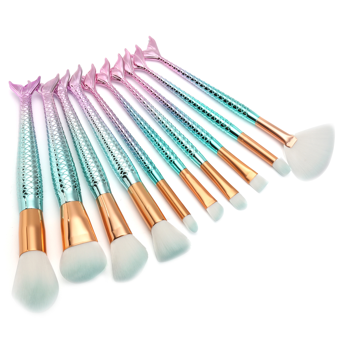 LUCKYFINE Mermaid Makeup Brushes Set 10Pcs