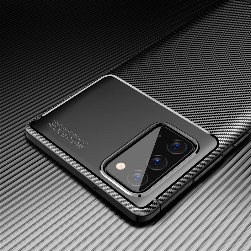 Bakeey for Samsung Galaxy Note 20 / Galaxy Note20 5G Case Luxury Carbon Fiber Pattern with Lens Protector Shockproof Silicone Protective Case
