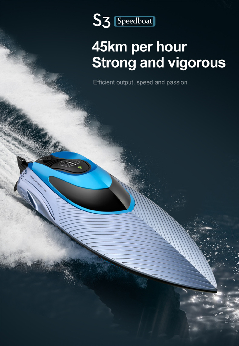 4DRC S3 2.4G 45km/h RC Boat Fast High Speed Capsized Reset LED Light Water Model Remote Control Toys RTR Pools Lakes Racing Kids Children Gift