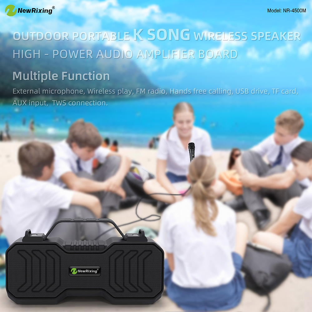 NewRixing NR-4500M with Extemal Microphone Wireless bluetooth Speaker Portable TWS Dual Machine in Parallel Mini Vard Subwoofer Rechargeable