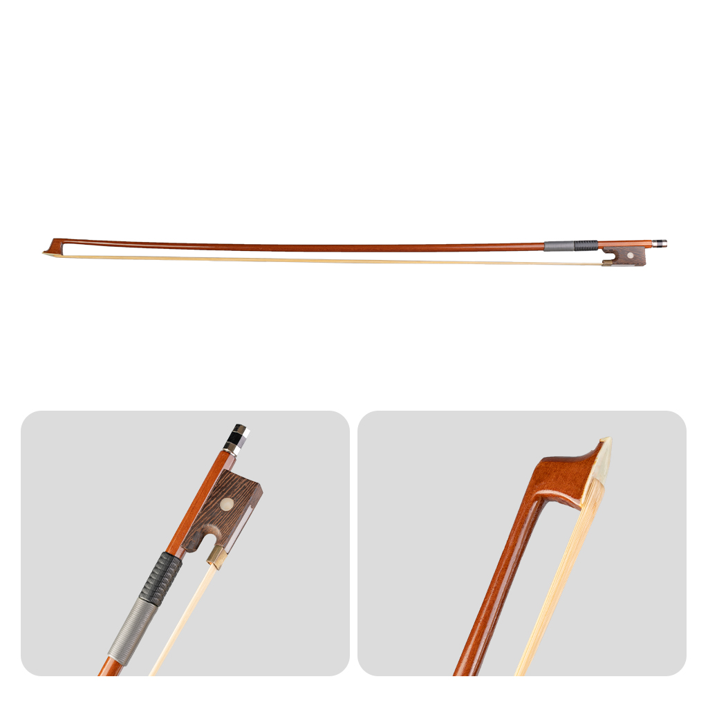 NAOMI 1/8 Size Brazilwood Violin/Fiddle Bow Round Stick W/ Plastic Grip White Horsehair Well Balance