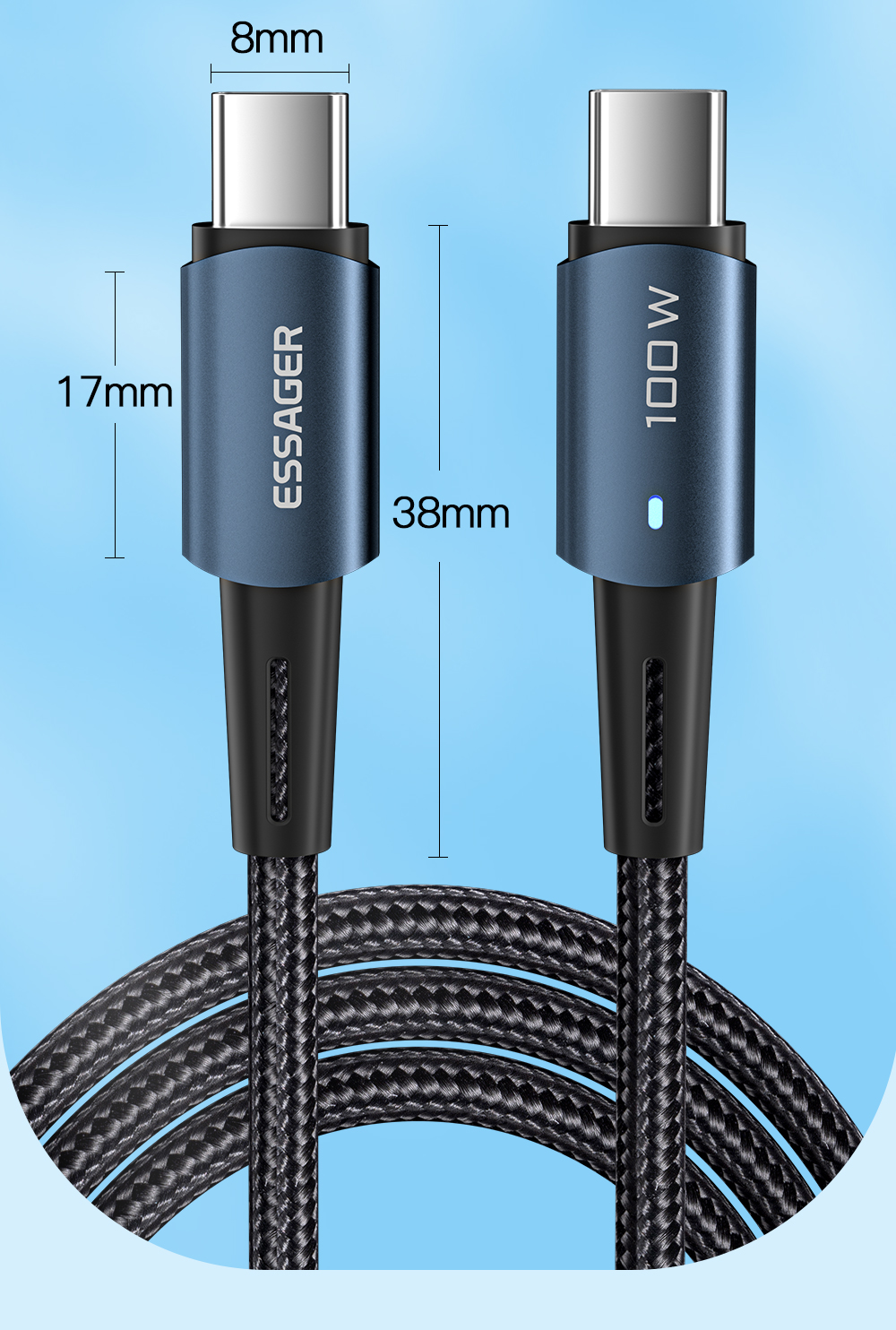 ESSAGER 60W/100W Type-C to Type-C Cable FCP AFC QC4.0/3.0 Fast Charging Data Transmission Nylon Braided Core Line 0.5M/1M/2M Long for Samsung Galaxy Note 20 for Xiaomi Mi11 for Huawei Mate 50