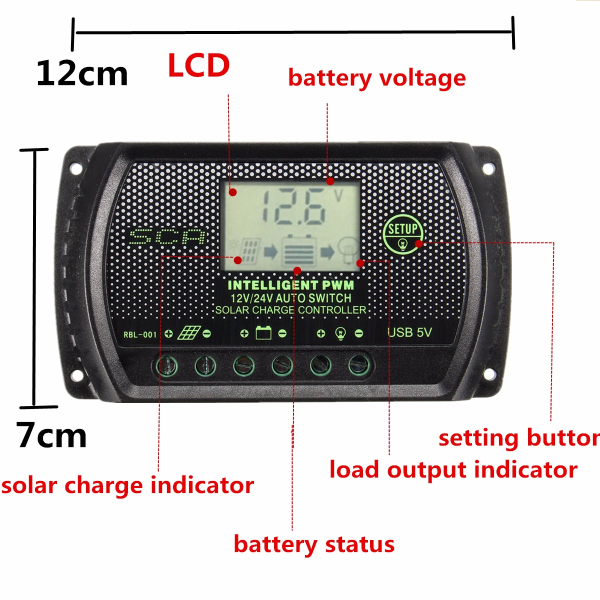 DANIU 10A 20A 30A PWM LCD USB Solar Panel Battery Regulator Charge Controller 12V 24V
