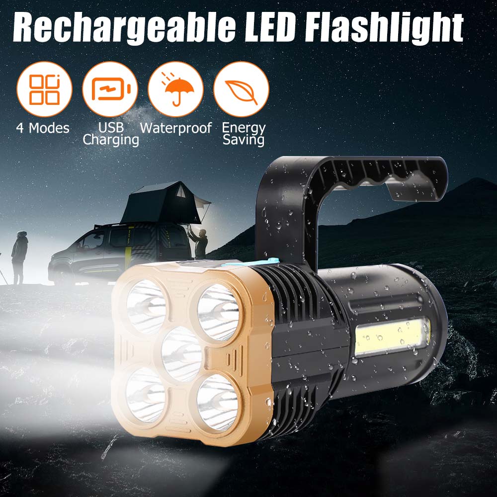 Portable Flashlight Spotlight 5LED Super Bright Rechargeable Handheld Searchlight with 4 Lighting Modes