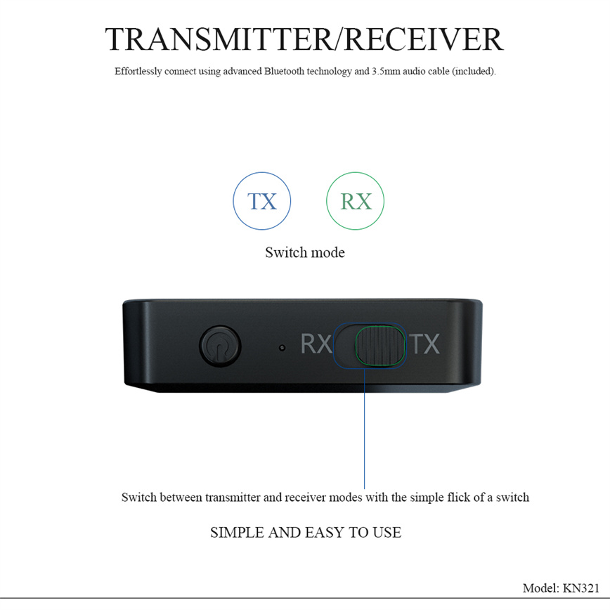 KN321 bluetooth 5.0 Transmitter Audio Adapter Streaming Low Latency Apt 200mAh Battery Dual Modes Wireless Box for PC Phone TV Headset Speaker
