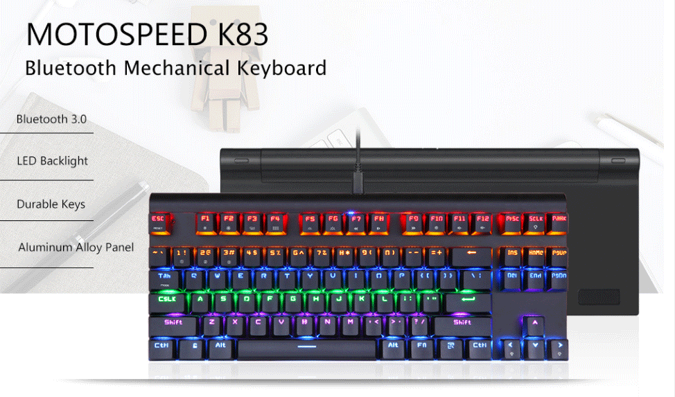 Motospeed K83 87 Key Bluetooth 3.0 Wired Outemu Switch Mechanical Gaming Keyboard