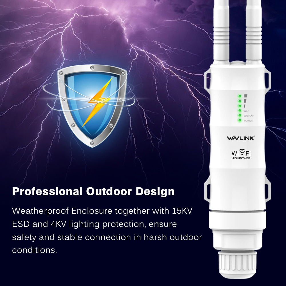 Wavlink N300 2.4G High Power Outdoor Weatherproof 30dbm Wireless Wifi POE Router/AP Repeater 1000mW 6