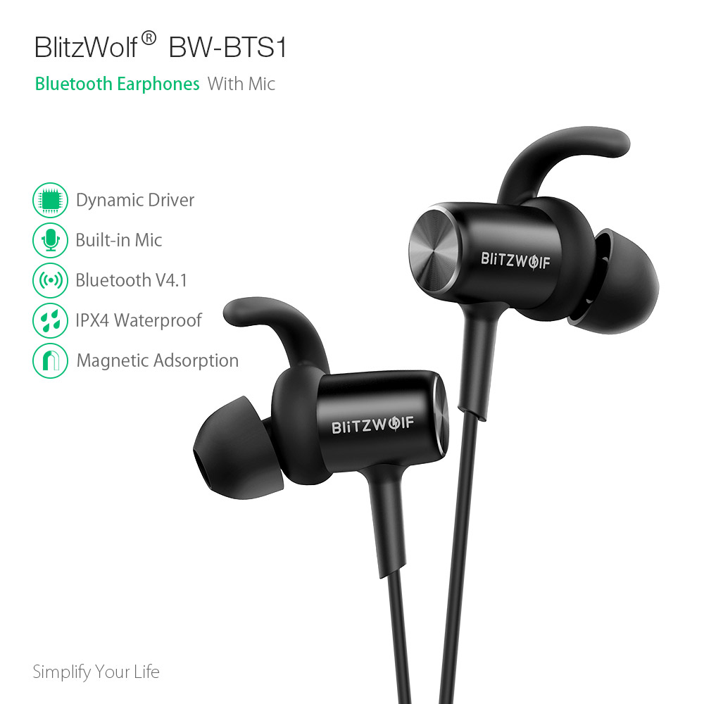 Blitzwolf® BW-BTS1 Sport bluetooth Earphone Headphone IPX4 Waterproof Magnetic Adsorption With Mic