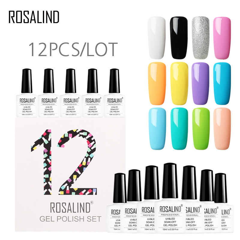 ROSALIND 12pcs 10ML Soak Off Salon UV Nail Gel Polish Nail Art Kit