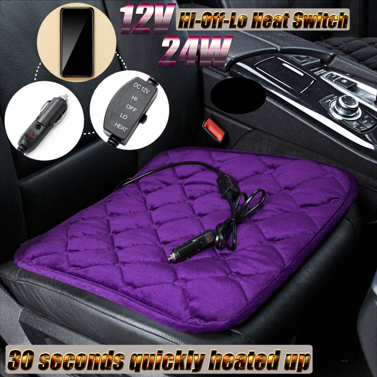 Universal 12V 24W Electric Car Seat Cushion Heated Cover Cushion Heater Pad Winter