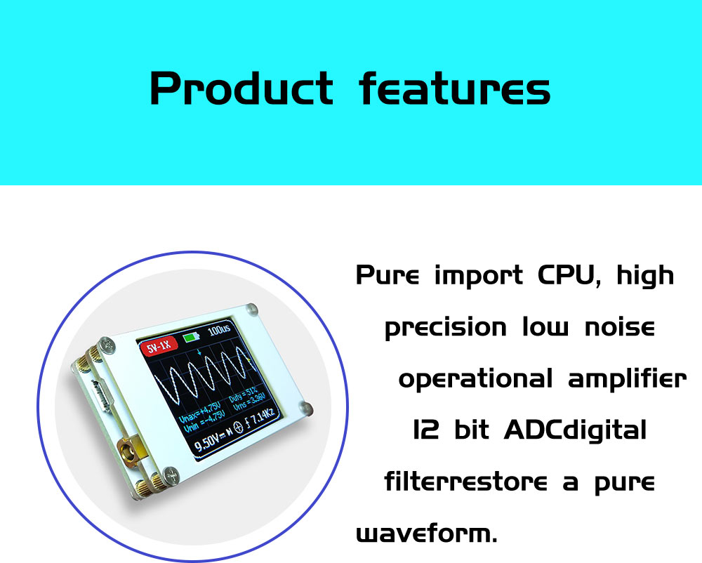 DANIU DSO188 Pocket Digital Ultra-small Oscilloscope 1M Bandwidth 5M Sample Rate Handheld Oscilloscope Kit 13