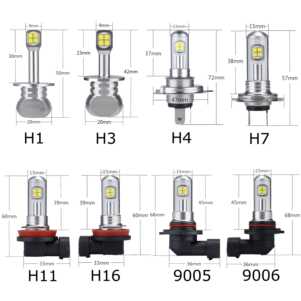 Autoleader 80W 1500LM LED Car Headlights Fog Lamps H1 H3 H4 H7 H11 H16 9005 9006 6000K 