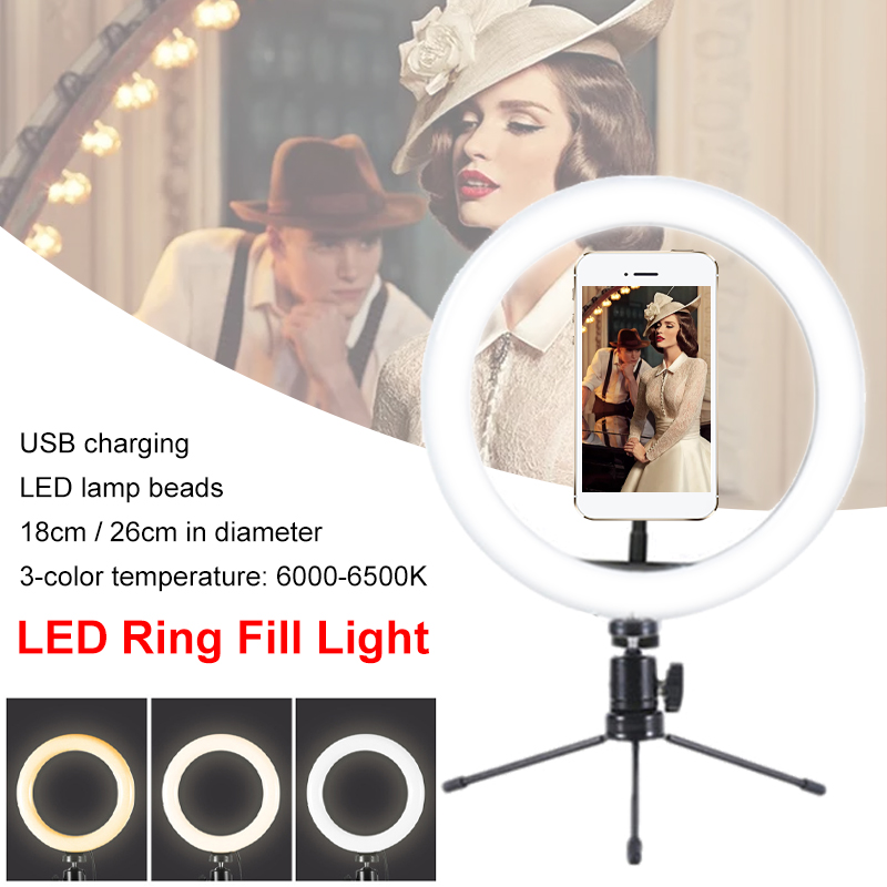 LED Ring Fill Light Dimmable Lamp Camera Phone Stand Make Up Video Live Studio