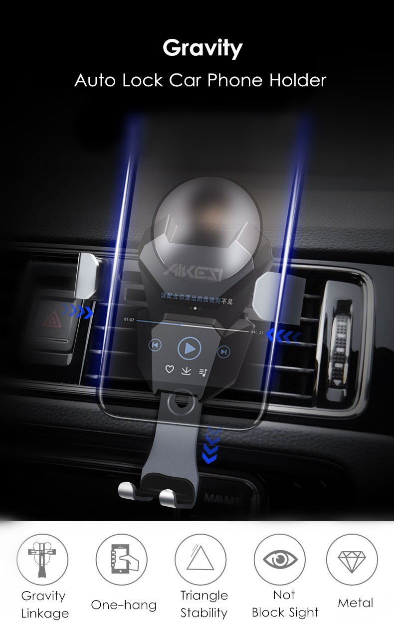 Universal Gravity Linkage Auto Lock Metal Car Mount Air Vent Phone Holder Stand for Mobile Phone