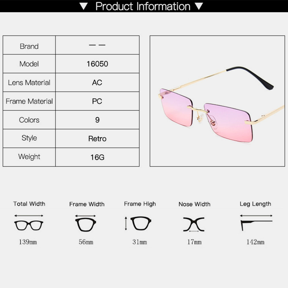 Women Retro Multi-color Framelss Small Square Fashion Personality UV Protection Sunglasses