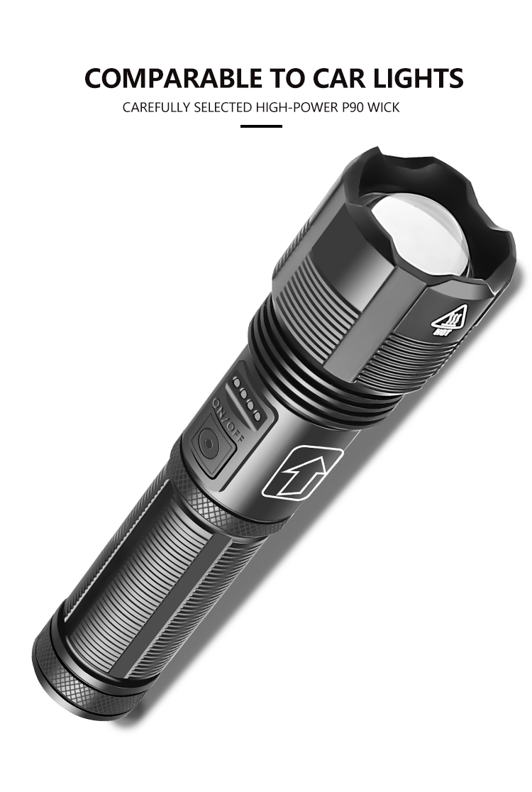 BIKIGHT XHP50 1800lm Powerful Long Range Zoomable Flashlight Kit with 18650 Li-ion Battery USB Rechargeable & Power Display Mini Torch Focus Adjustable Tactical Light