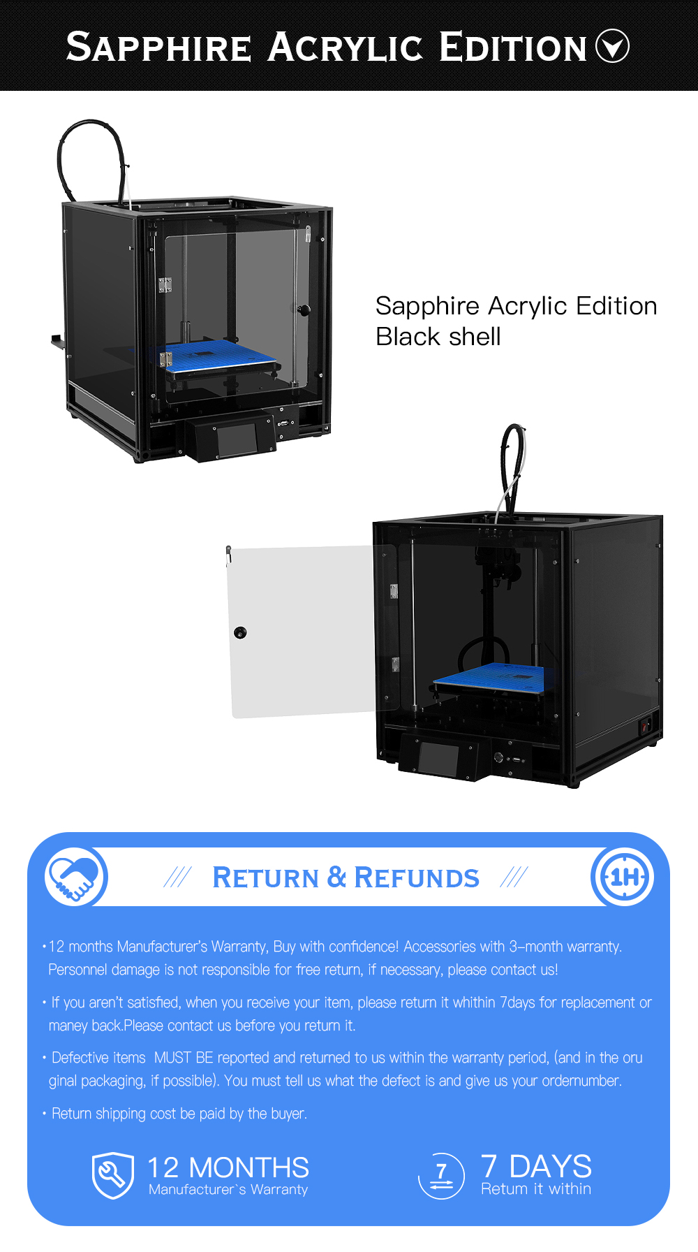 Two Trees® SAPPHIRE-S Corexy Structure Aluminium DIY 3D Printer 220*220*200mm Printing Size With Lerdge-X Mainboard/Power Resume/Off-line Print/3.5 in 20