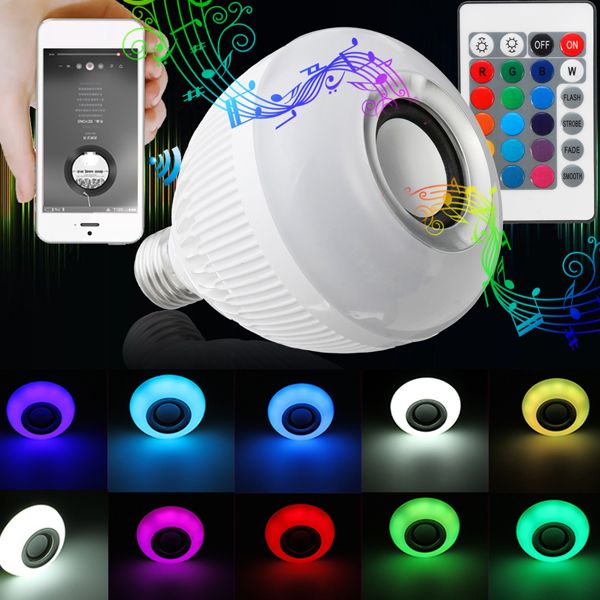 

E27 12W RGB 16 цветов Wireless Bluetooth Speaker Music Светодиодный Лампочки с Дистанционный AC100-240V