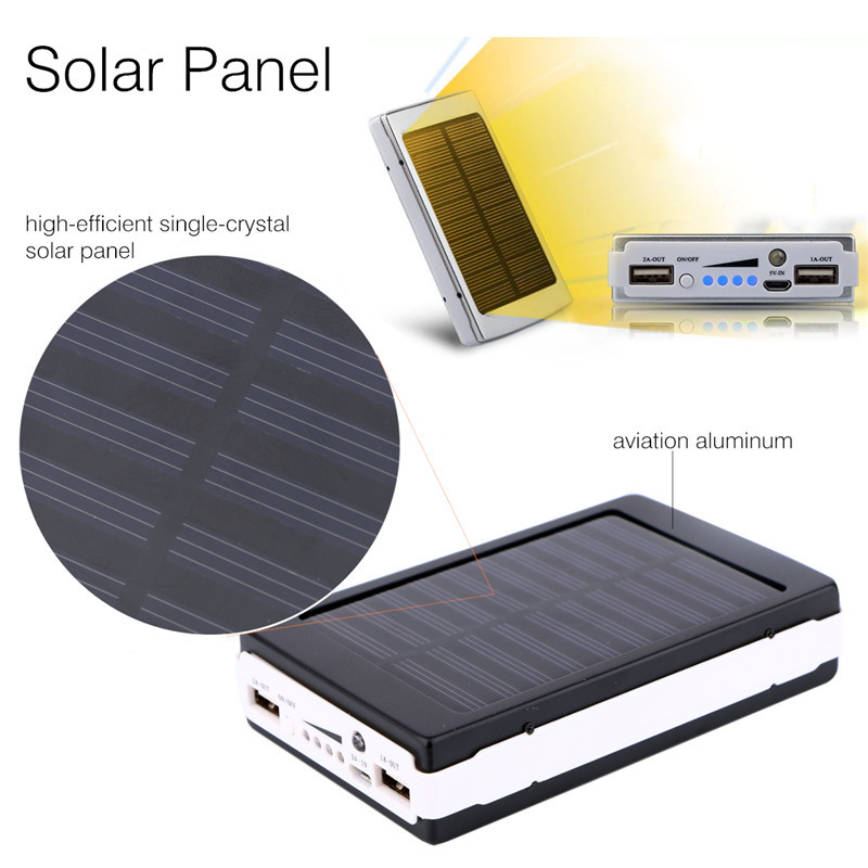 7500mAh LED Solar Power Bank Portable External Battery Double USB Phone Charger