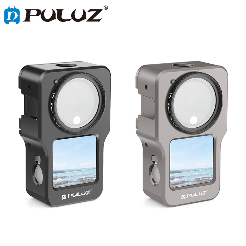 PULUZ Housing Shell CNC Aluminum Alloy Protective Cage with 1/4 inch 3/8 inch Hole Cold Shoe for DJI Action 2 Sport Action Camera