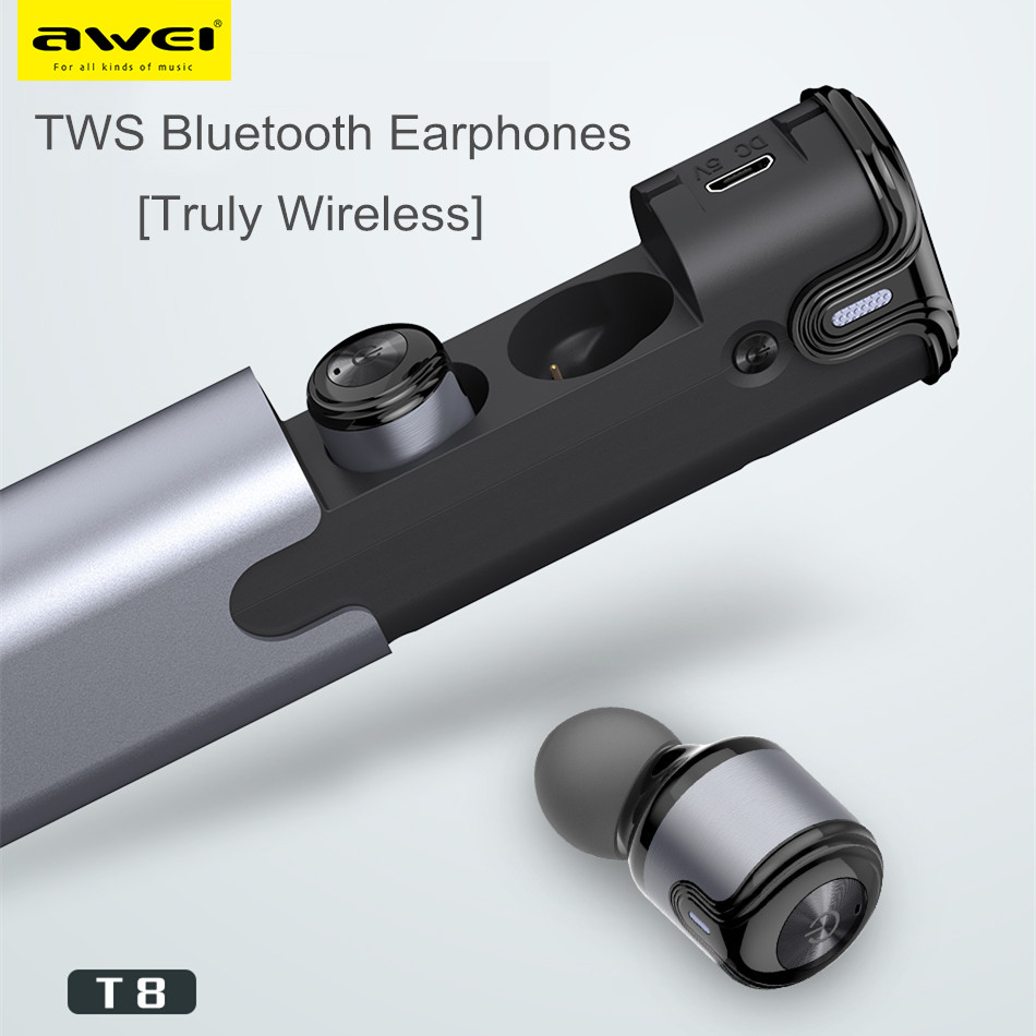 [Truly Wireless] AWEI T8 Mini Stereo Heavy Bass Bluetooth Earphones With Charger Box Power Bank 17