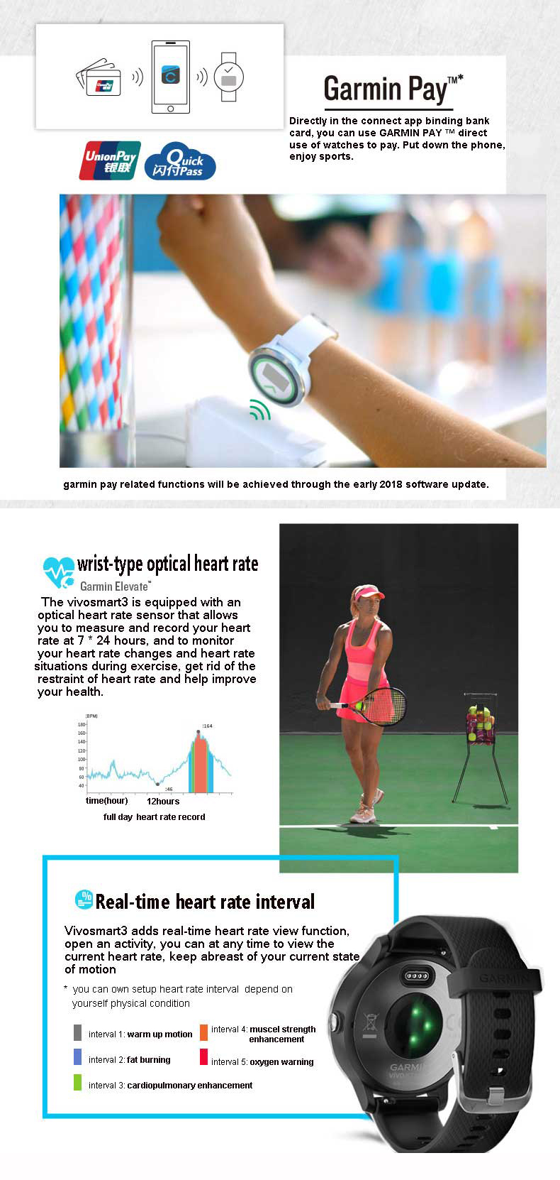 Garmin Vivoactive3 1.2Inch Touch Screen GPS+GLONASS Muti-sport Modes NFC Heart Rate Smart Watch 10