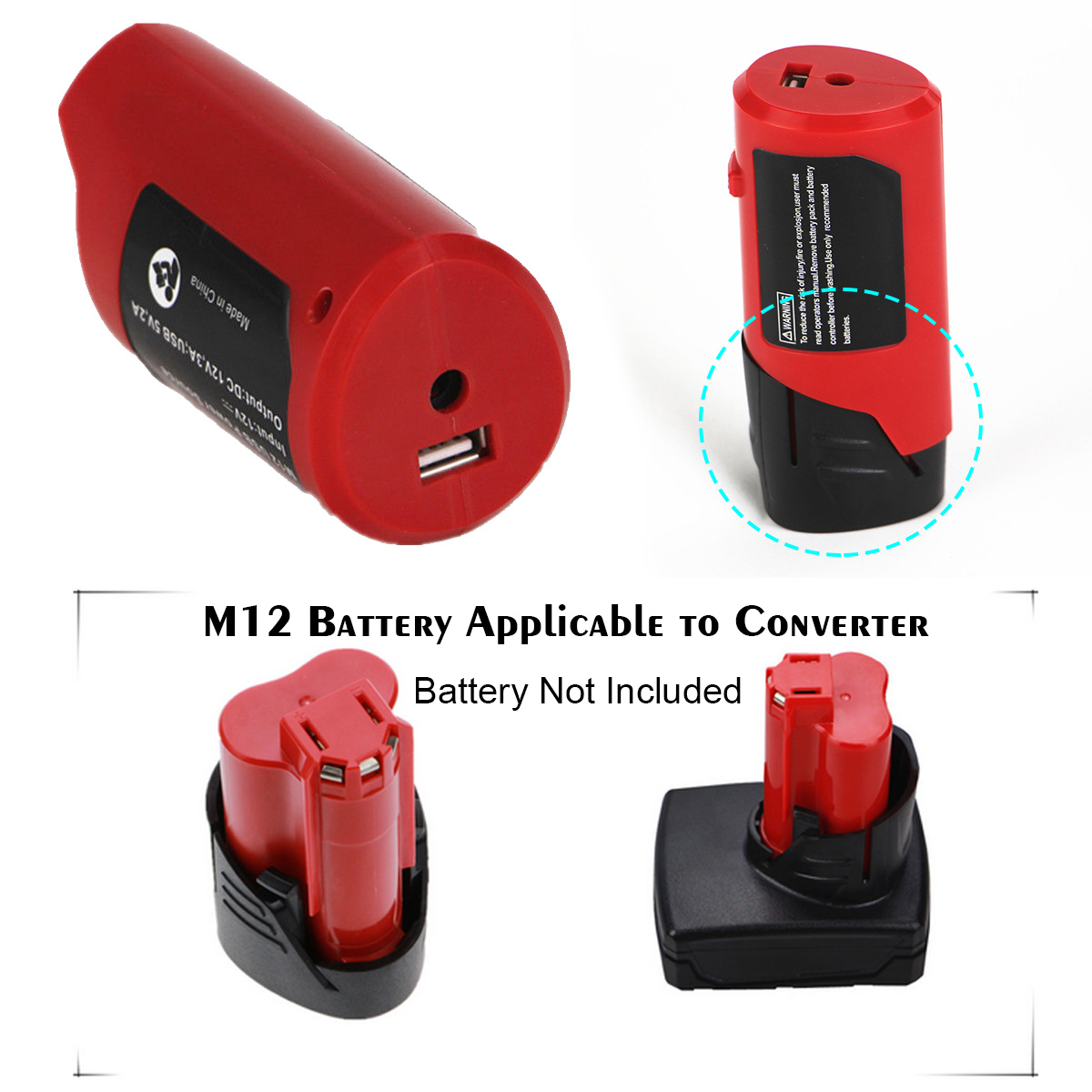 2X For Milwaukee 49-24-2310 48-59-1201 DC12V Battery USB M12 Adapter Power Tools 