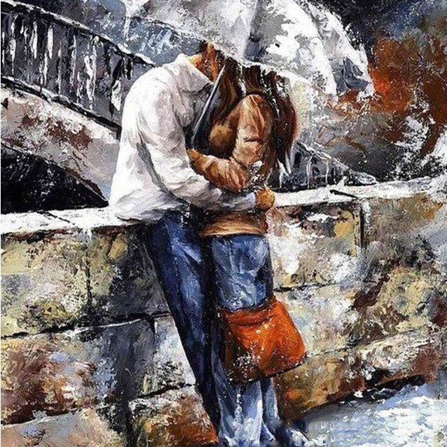 

40X50CM Frameless Embracing Lover Under Romantic Rainy Day Canvas Linen Canvas Oil Painting DIY Paint By Numbers Home Wall Art Picture