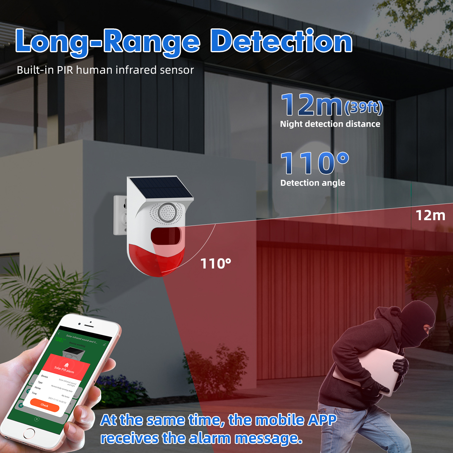 Tuya Smart WiFi Outdoor Solar Infrared Alarm PIR with Remote Controller Wireless Strobe Siren Detector Waterproof Sensor For Home Security