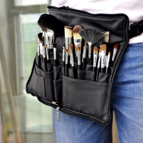 Pro 28 Pocket Makeup Brushes Bag PU Leather Apron Belt Strap Brush Holder Cosmetic Tool