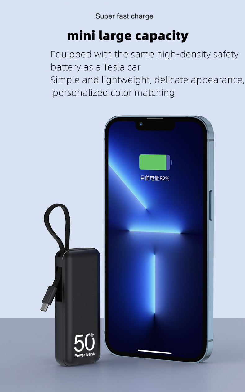 Mini 5000mAh Portable Power Bank Built in Cable External Spare Battery Pack Mini Power Bank for iPhone 14 13 for Samsung S22 Xiaomi 12S
