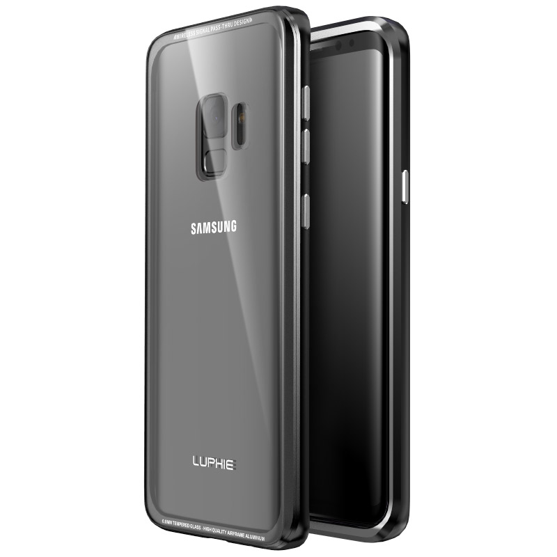 

Luphie Metal Bumper+9H Transparent Tempered Glass Shell Protective Case For Samsung Galaxy S9