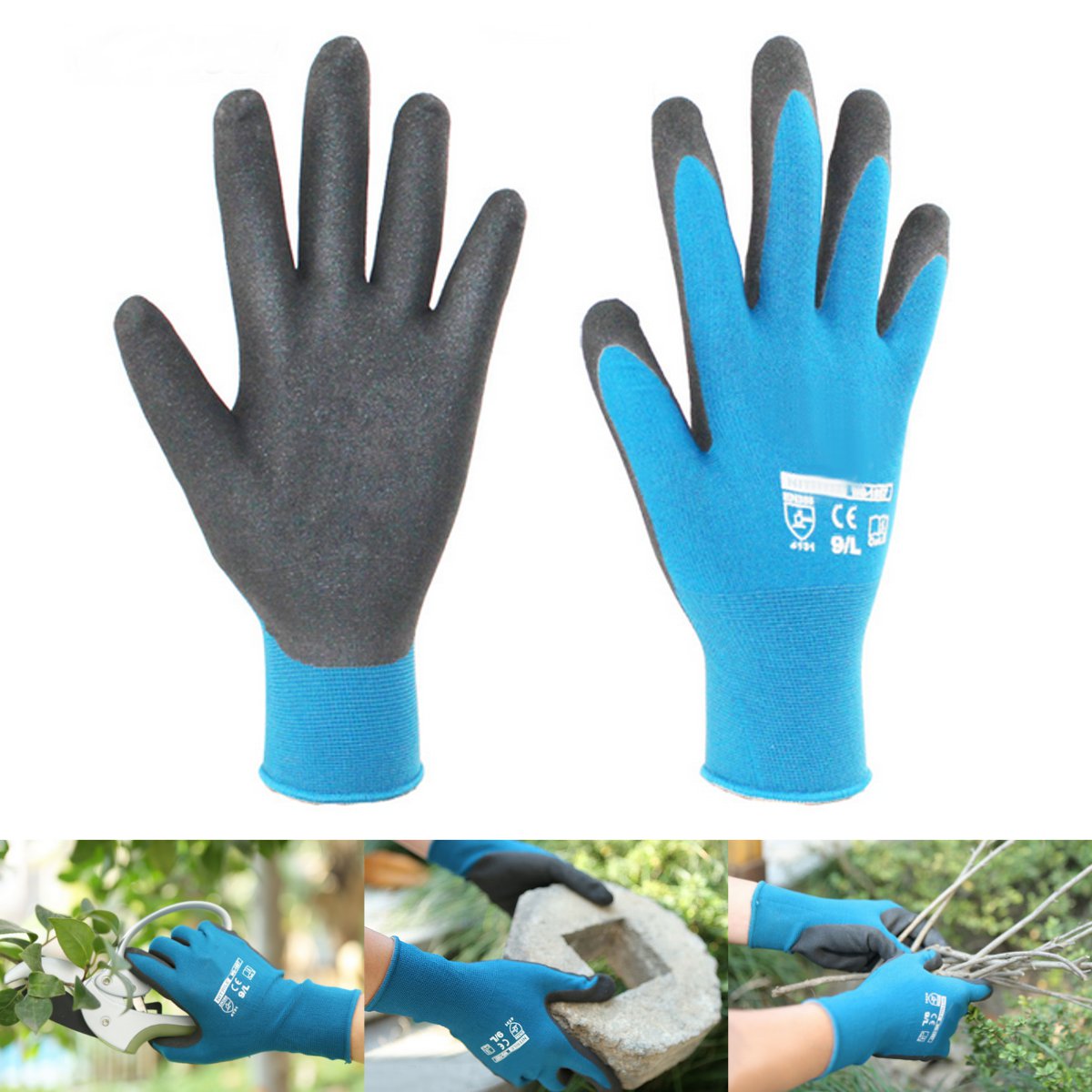 

Garden Housework Gloves Waterproof Durable Nylon with Nitrile Sandy Coated Protection Safty Glove