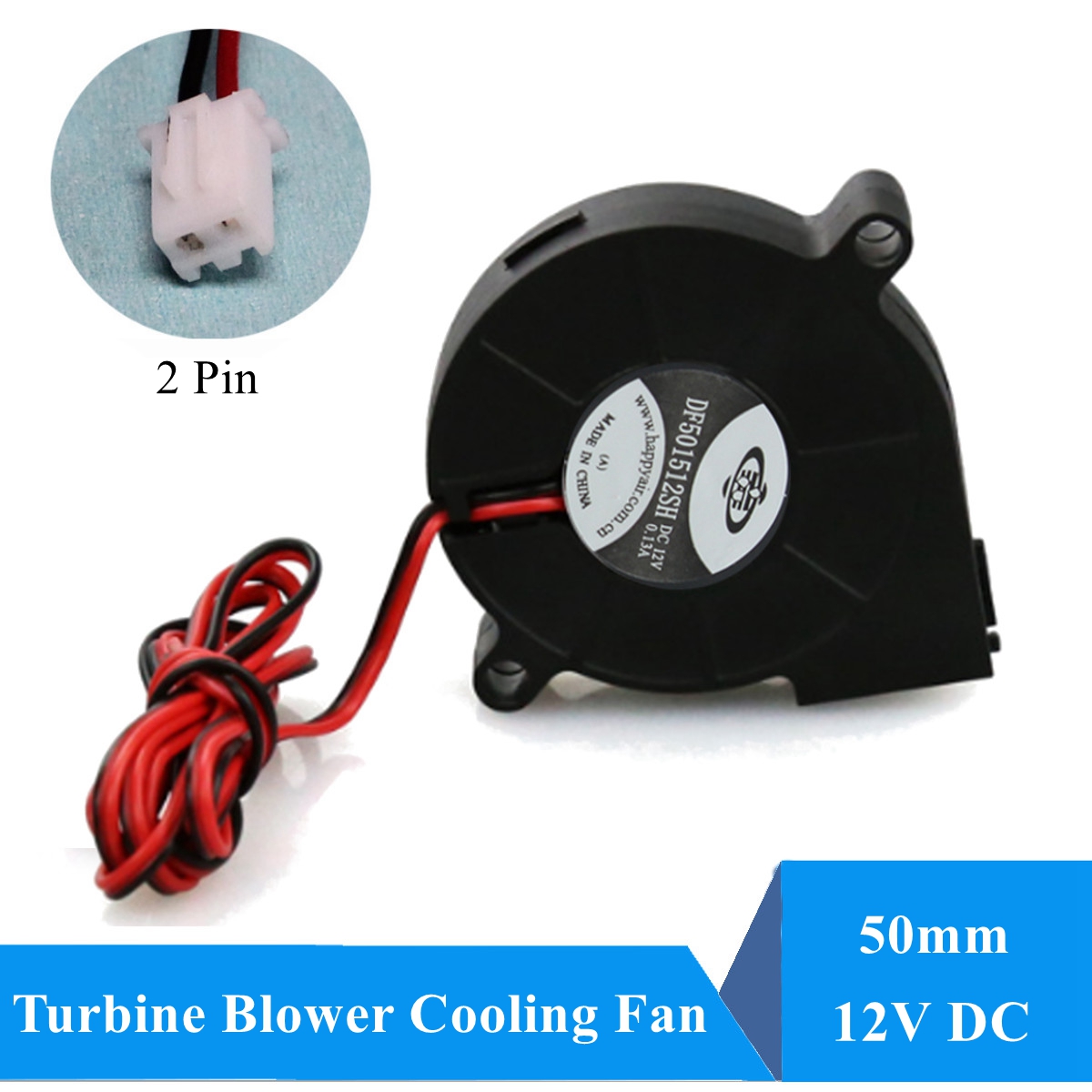 DC 12V 2 Pin 0.13A 50mm Brushless Turbine Blower Cooling Fan for 3D Printer 7