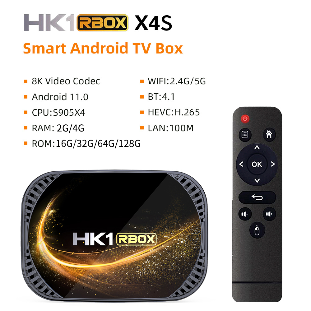 HK1 RBOX X4S Amlogic S905X4 Quad Core 4GB RAM 128GB ROM Android 11.0 HD 8K H.265 2.4G 5G WIFI bluetooth Smart TV Box Youtube Netflix