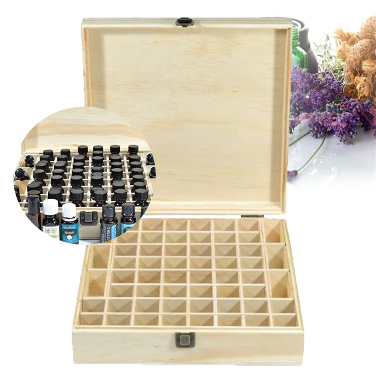 

58 Slots Essential Oil Storage Box Wooden Case Container Aromatherapy Organizer Display Box
