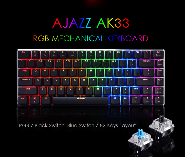 AJazz AK33 82 Keys RGB Backlit Detachable USB Wired Mechanical Gaming Keyboard 37
