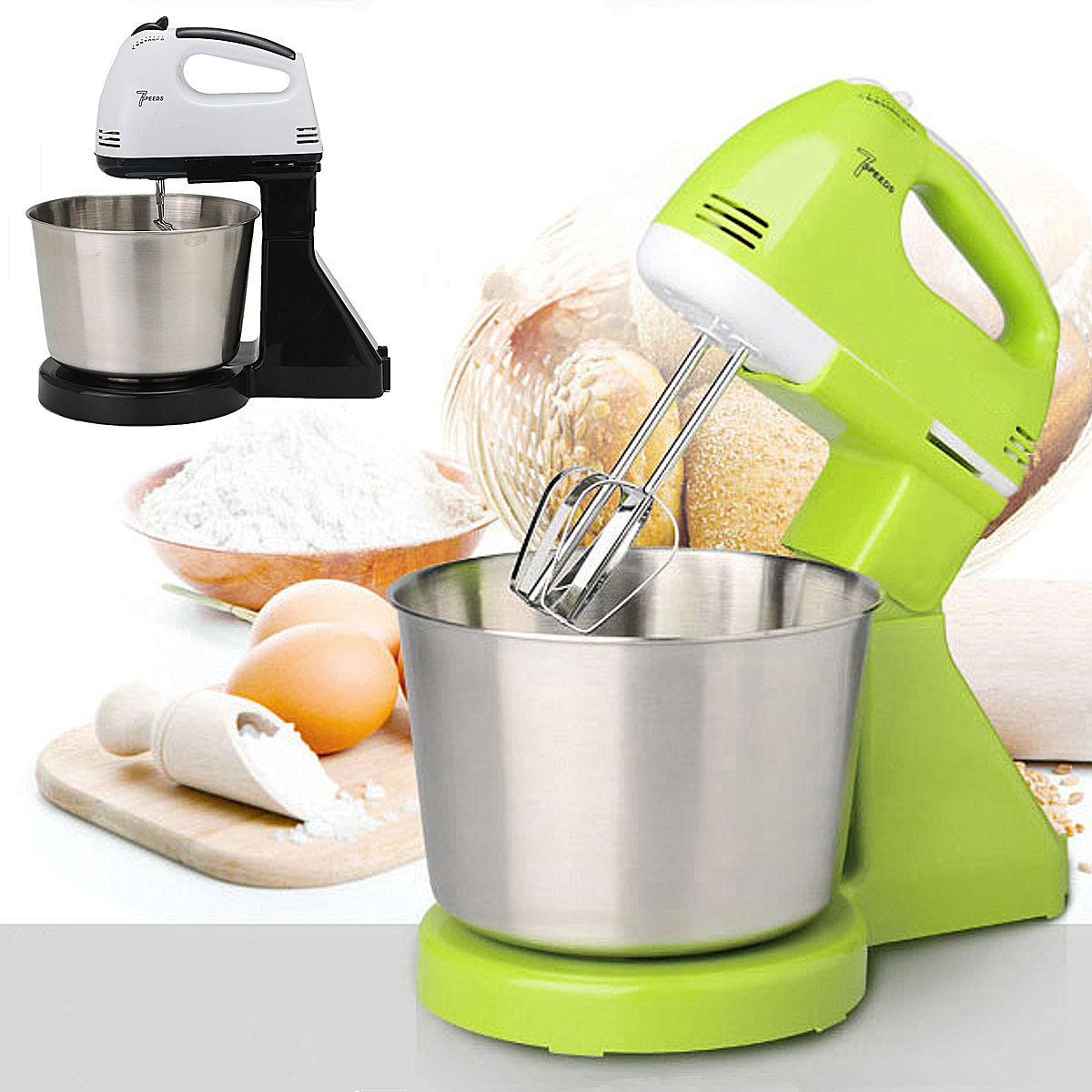 7 Speed Electric Egg Beater Dough Cakes Bread Egg Stand Mixer + Hand Blender + Bowl Food Mixer Kitchen Accessories Egg Tools 18