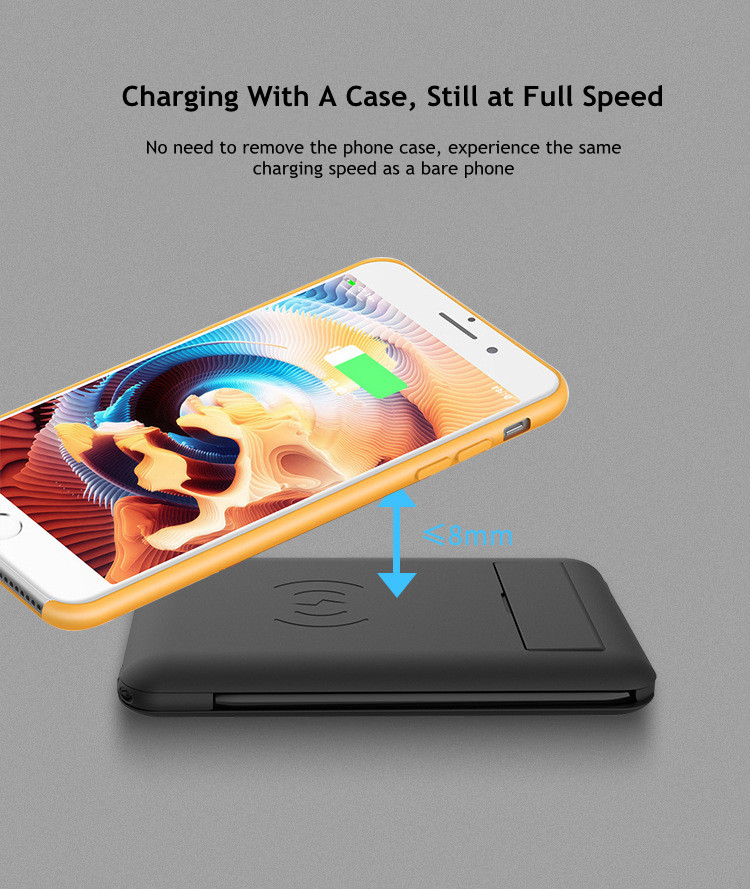 15W Wireless Charging Multi-Function Data Cable Storage Card Bag Adapter Folding Mobile Phone Holder