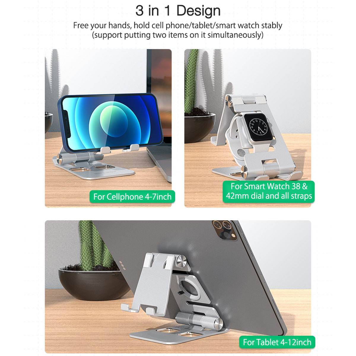 Blitzmax BM-TS4 3 in 1 Tablet/Phone Holder Portable Foldable Online Learning Live Streaming Desktop Stand Watch Tablet Phone Holder for iPhone 14 14 Plus 14 Pro Max for Samsung Galaxy Z Fold 4 S22 Ultra MacBook Air for iPad Pro 2021