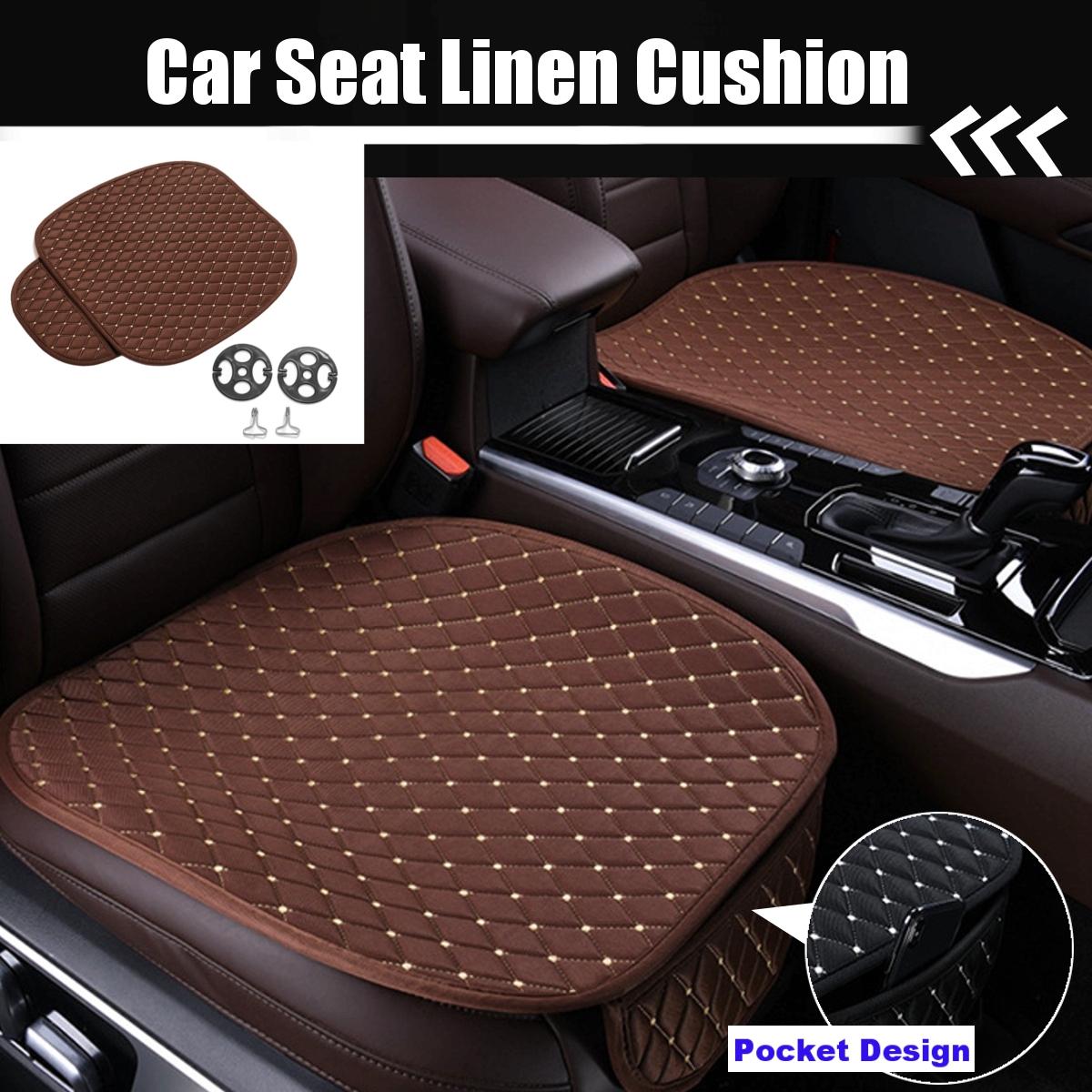 Front Car Seat Cushion Linen With Storage Bag Breathable 6 Colors Universal